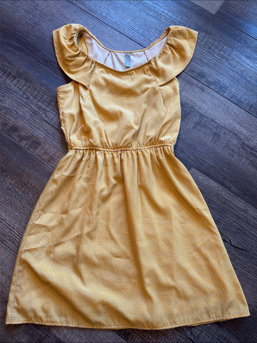 Women’s Yellow Polka Dot Ruffle Shoulder Dress —Ophelia for FC